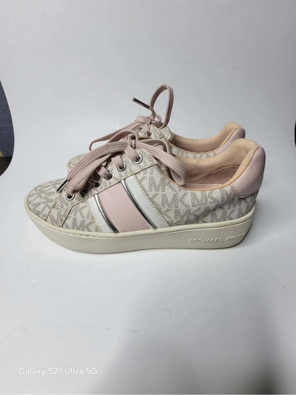 Michael Kors Beige and Pink Logo Platform Sneakers size 5.5